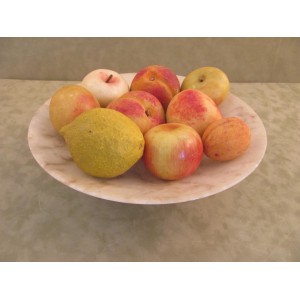Large Marble Fruit Bowl Vintage Italian Mid Century w/9 pieces Alabaster Fruit   173458361792